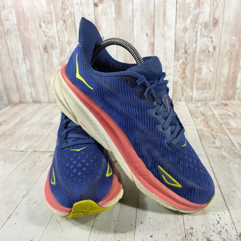 Hoka Clifton 9 Womens Running Shoes Blue Pink 1127896 EVN Size 9